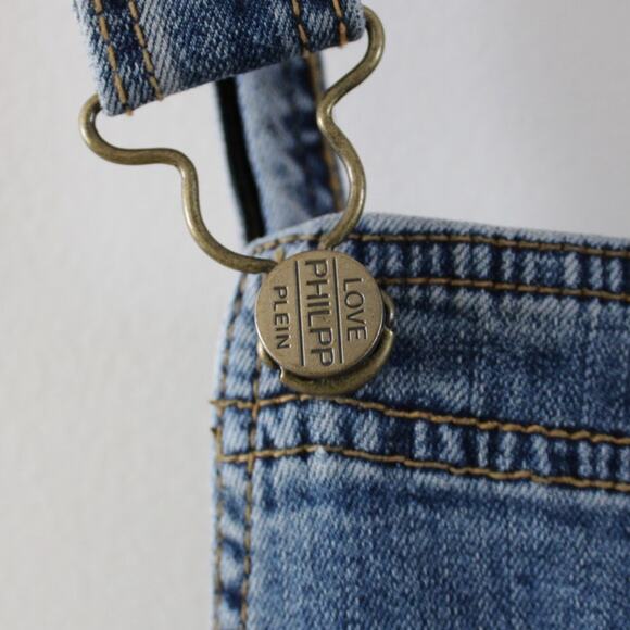 Philipp Plein Denim Overalls Dungarees Raw Hem Low Back XS-S - Picture 4 of 9